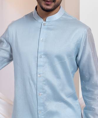 Blue embroidered chanderi kurta pajama 3