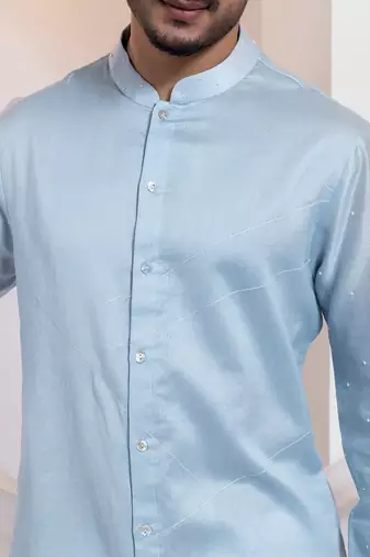 Blue embroidered chanderi kurta pajama