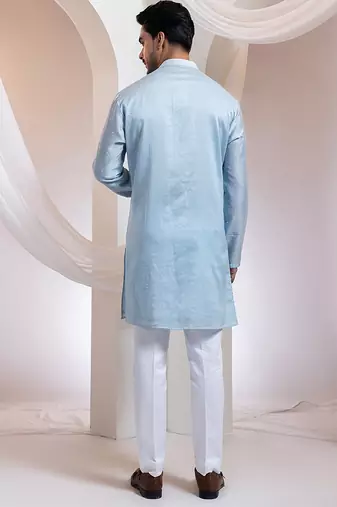 Blue embroidered chanderi kurta pajama