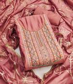 Pink sequins cotton semi stitched churidar dress-materials