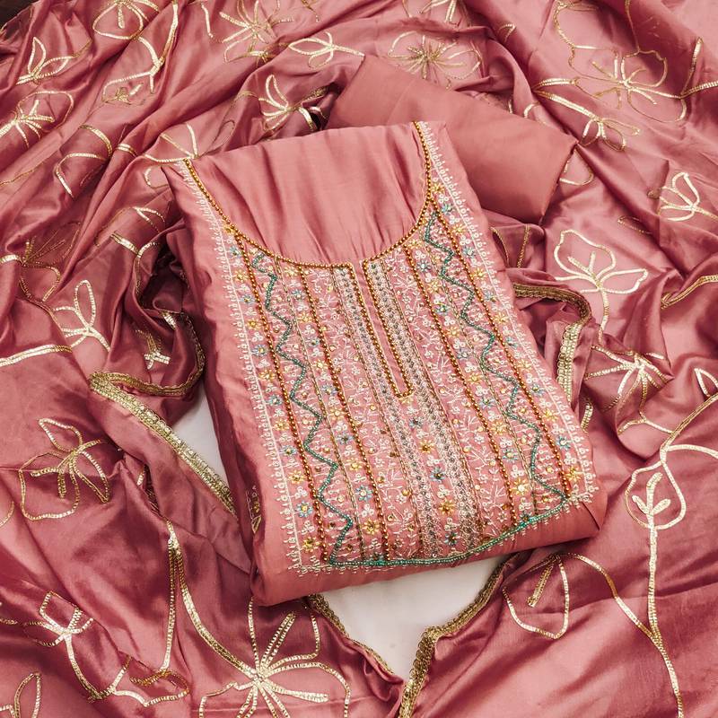 Pink sequins cotton semi stitched churidar dress-materials