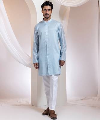 Blue embroidered chanderi kurta pajama 1