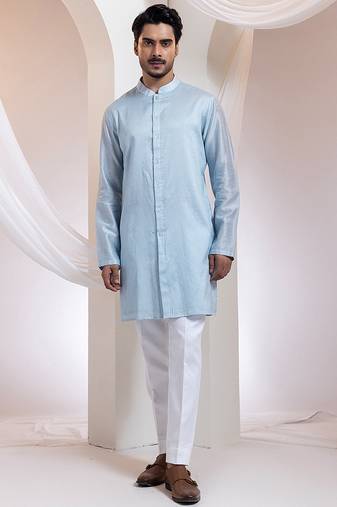 Blue embroidered chanderi kurta pajama