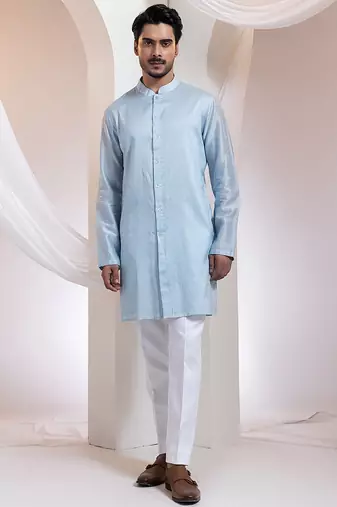 Blue embroidered chanderi kurta pajama