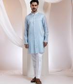 Blue embroidered chanderi kurta pajama