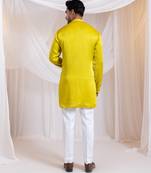 Yellow embroidered satin kurta pajama