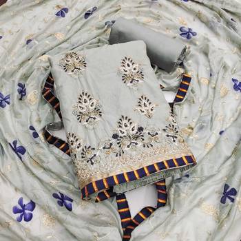 Grey embroidered chanderi churidar dress-materials 1