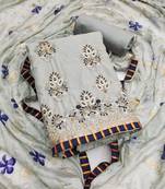 Grey embroidered chanderi semi stitched churidar dress-materials