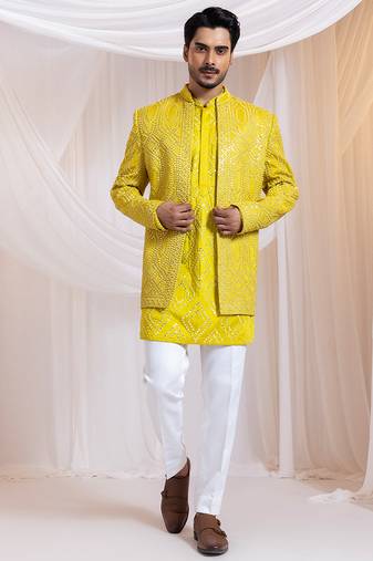 Yellow embroidered satin jacket