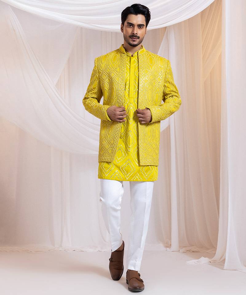 Yellow embroidered satin jacket