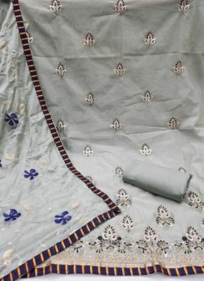 Grey embroidered chanderi churidar dress-materials 2