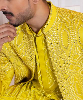 Yellow embroidered satin jacket 2
