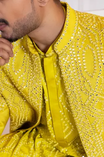Yellow embroidered satin jacket