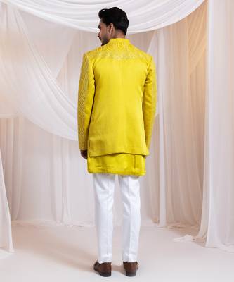 Yellow embroidered satin jacket 3