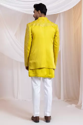 Yellow embroidered satin jacket