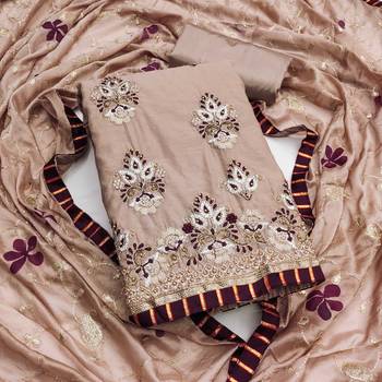 Light-brown embroidered chanderi churidar dress-materials 1