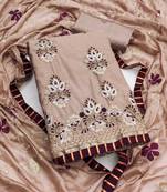 Light-brown embroidered chanderi semi stitched churidar dress-materials