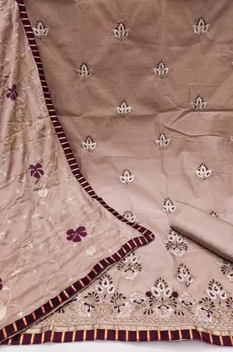 Light-brown embroidered chanderi churidar dress-materials