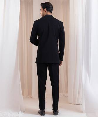 Black embroidered lycra Bandhgala Set 3