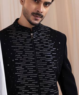 Black embroidered lycra Bandhgala Set 5