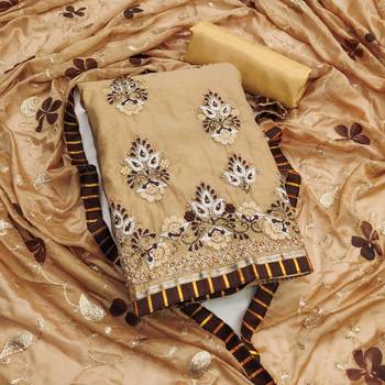 Beige embroidered chanderi churidar dress-materials 1
