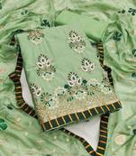 Light-green embroidered chanderi semi stitched churidar dress-materials