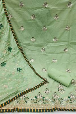 Light-green embroidered chanderi churidar dress-materials 2