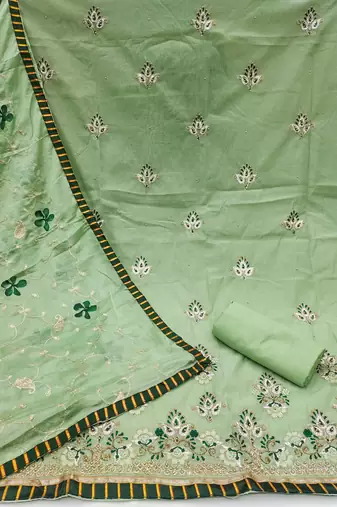 Light-green embroidered chanderi churidar dress-materials