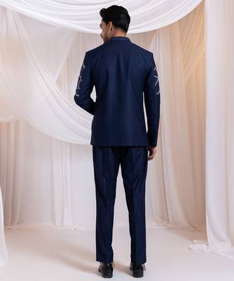 Blue embroidered cotton bandhgala set 5