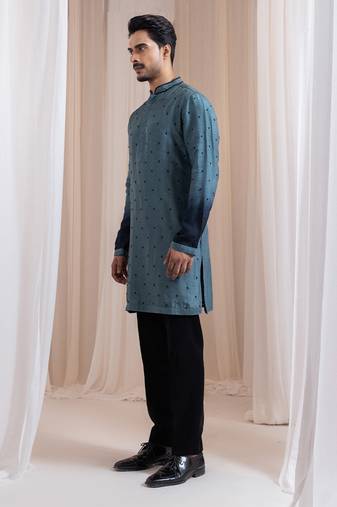 Green embroidered silk kurta pajama