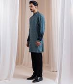 Green embroidered silk kurta pajama