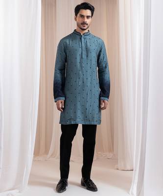 Green embroidered silk kurta pajama 1