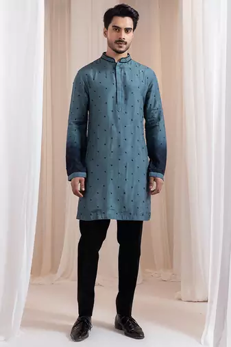 Green embroidered silk kurta pajama