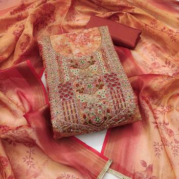 Peach hand embroidery cotton silk churidar dress-materials 1
