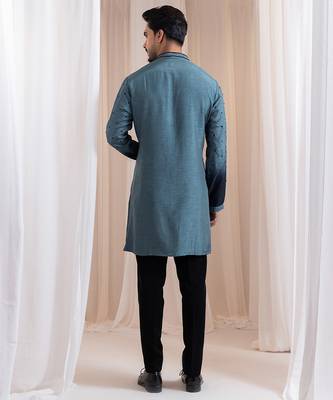 Green embroidered silk kurta pajama 3