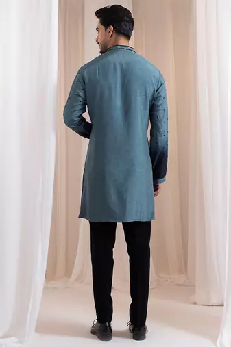 Green embroidered silk kurta pajama