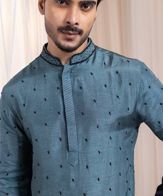 Green embroidered silk kurta pajama 4