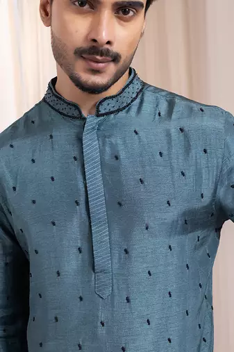 Green embroidered silk kurta pajama