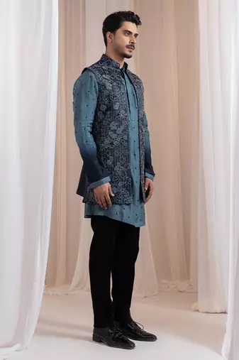 Green embroidered satin jacket