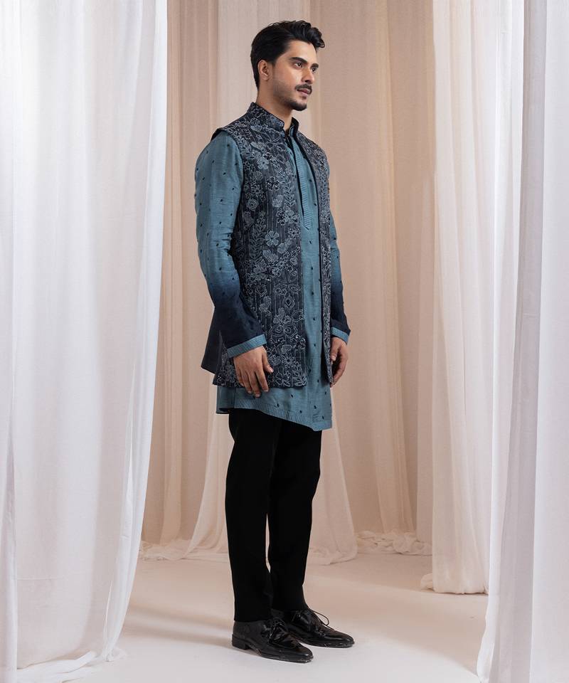 Green embroidered satin jacket