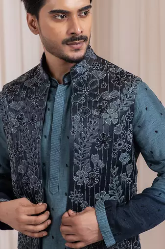 Green embroidered satin jacket