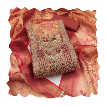 Peach hand embroidery cotton silk churidar dress-materials 4