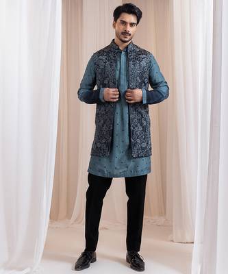Green embroidered satin jacket 1