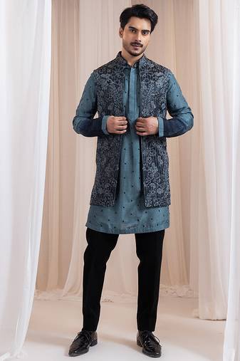 Green embroidered satin jacket