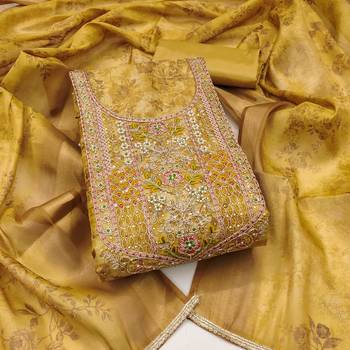 Light-green hand embroidery cotton silk semi stitched churidar dress-materials 1