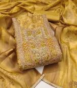 Light-green hand embroidery cotton silk semi stitched churidar dress-materials