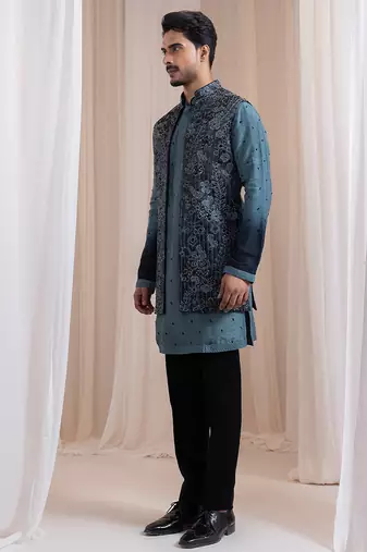 Green embroidered satin jacket