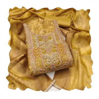 Light-green hand embroidery cotton silk semi stitched churidar dress-materials 4