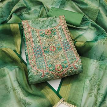 Sea-green hand embroidery cotton silk semi stitched churidar dress-materials 1
