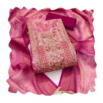 Pink hand embroidery cotton silk semi stitched churidar dress-materials 4